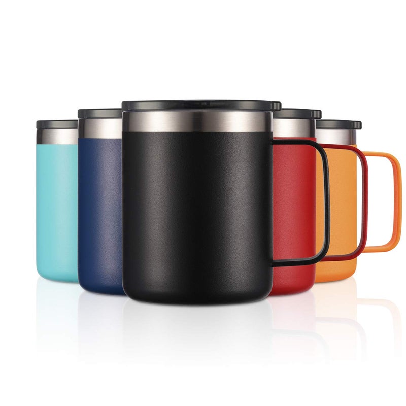 ALOUFEA 12oz Stainless Steel Insulated Coffee Mug with Handle, Double Wall Vacuum Travel Mug, Tumbler Cup with Sliding Lid, Black - Image 2